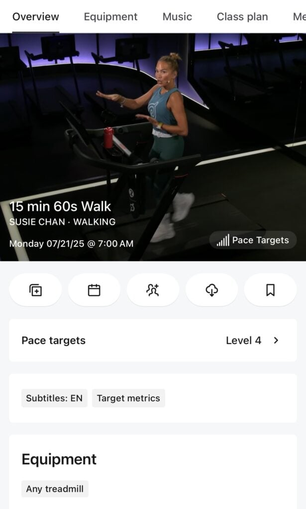 Pace targets were already set on a Tread so are displayed here automatically.