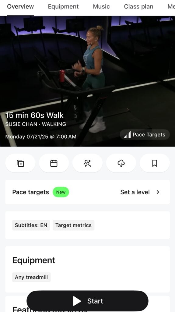 Banner about walking pace targets in the Peloton app.