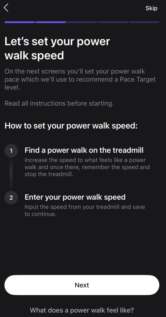 Guiding you to a power walk in the Peloton app to set your pace targets.