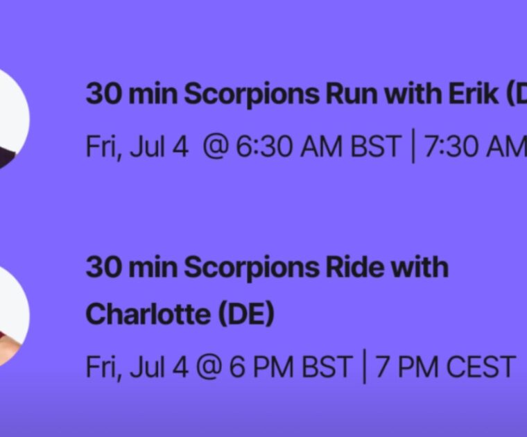 Peloton's Scorpions class list. Image credit Peloton social media.
