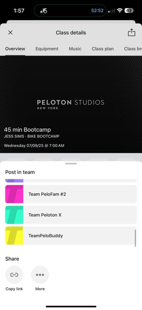 Teams showing within class details.