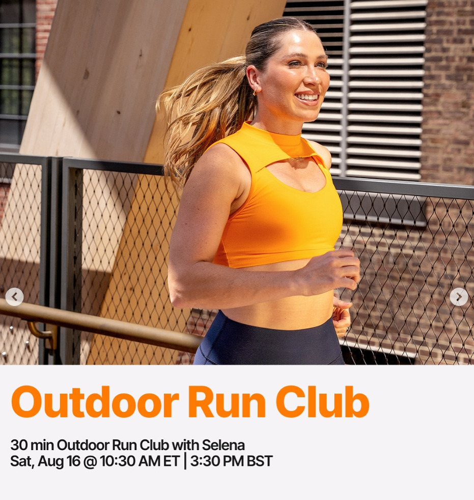 Selena will teach the live weekly Outdoor Run Club this week. Image credit Peloton social media.
