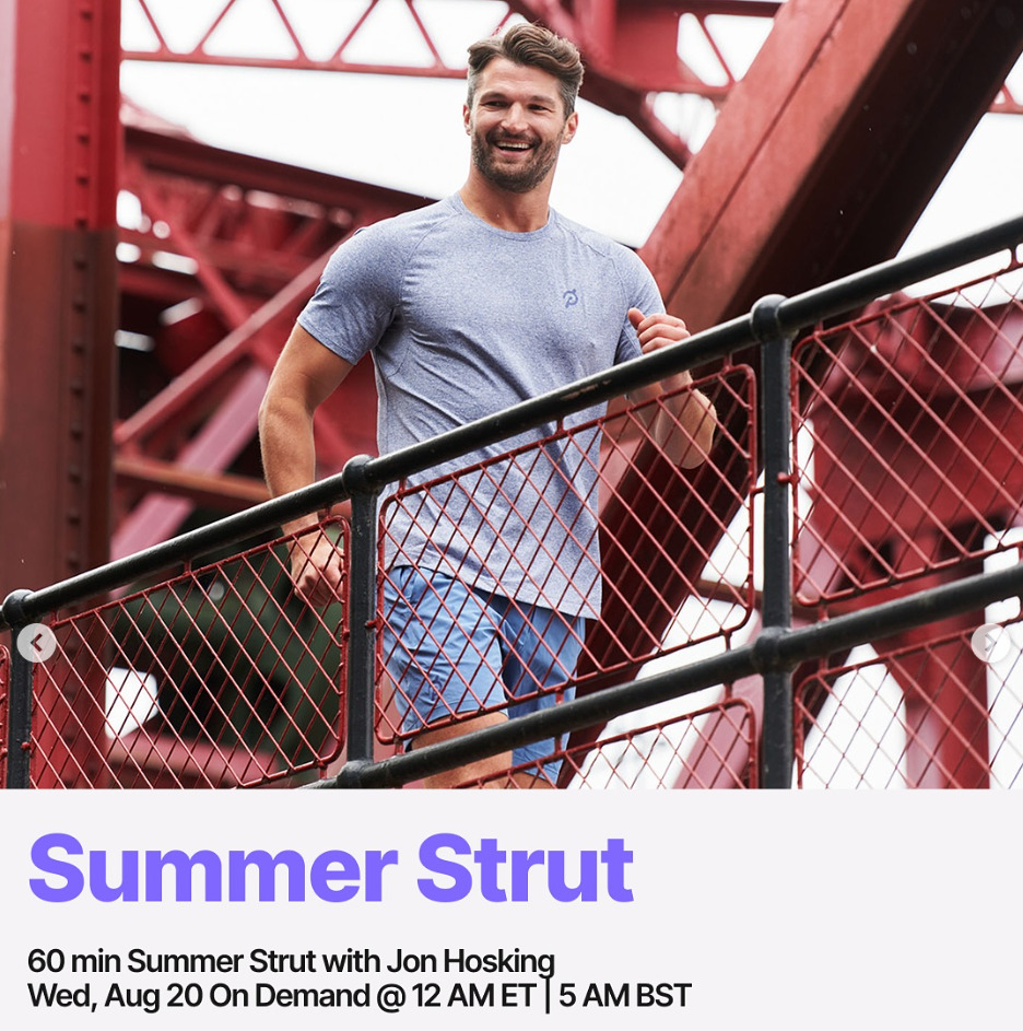 A 60 minute Summer Strut outdoor walk from Jon Hosking will drop this week. Image credit Peloton social media.