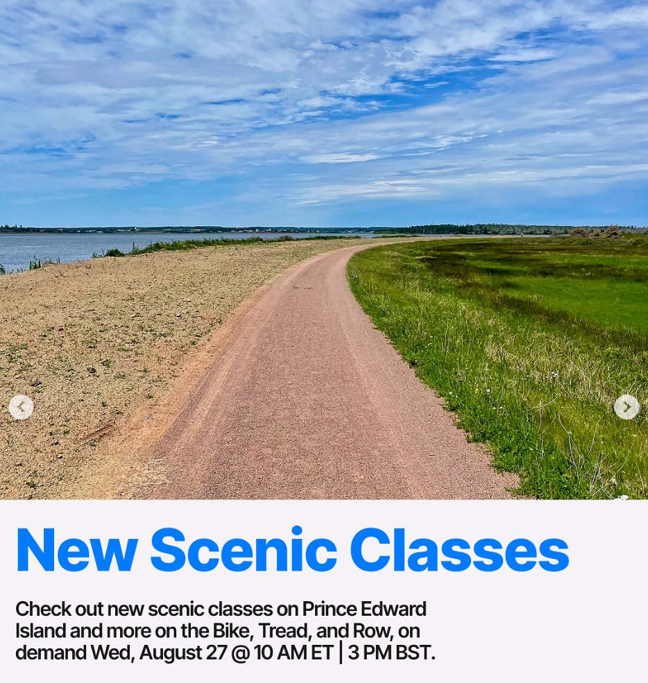 New Peloton Scenic classes on Bike, Tread, and Row are coming this week. Image credit Peloton social media.