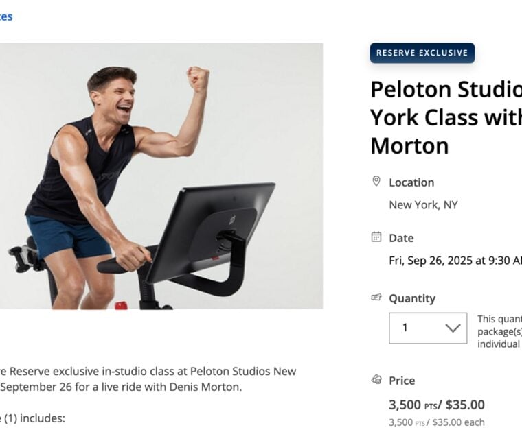 Chase Experiences website for Peloton class with Denis Morton.