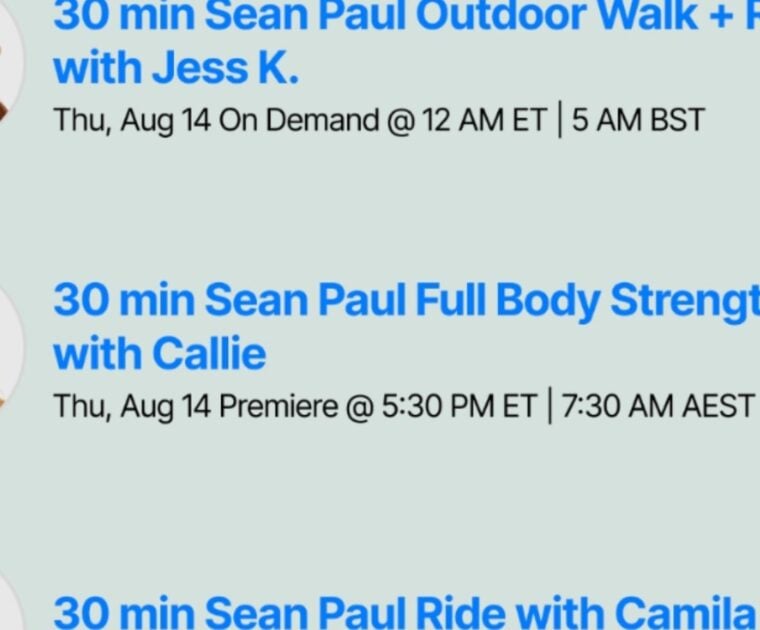 Sean Paul Peloton classes. Image credit Peloton social media.