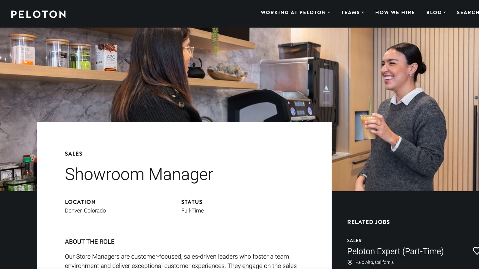 Peloton job posting for Showroom Manager in Denver, Colorado.