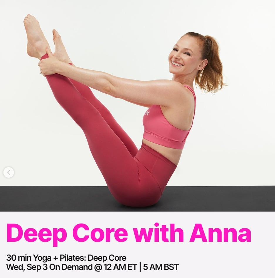 Anna will have a Deep Core-focused Yoga + Pilates class this week. Image credit Peloton social media.