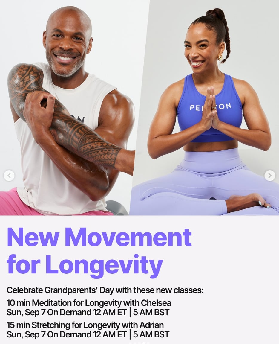 New classes for Longevity will drop this week for National Grandparents Day. Image credit Peloton social media.
