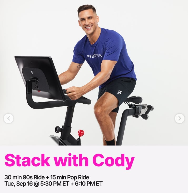 Cody has a 90s and Pop Ride stack this week. Image credit Peloton social media.