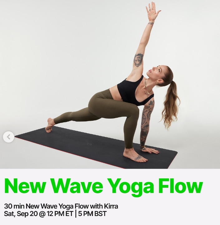 Kirra has a live New Wave Yoga Flow this week. Image credit Peloton social media.