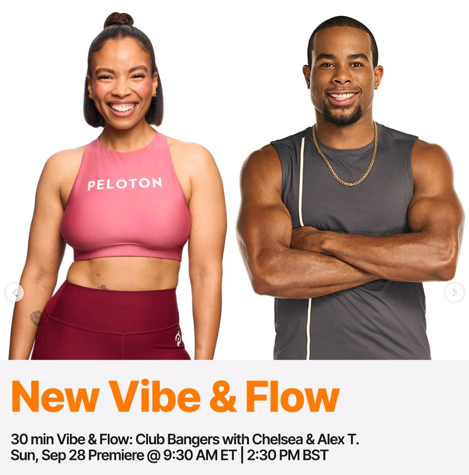 Chelsea's newest Vibe & Flow will feature Club Bangers music and Alex Toussaint this week. Image credit Peloton social media.