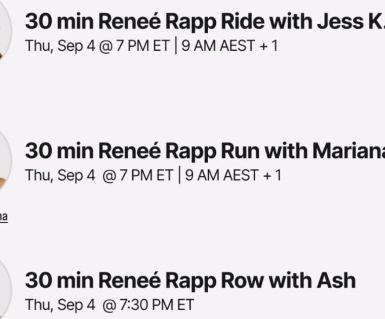 Reneé Rapp Peloton class list. Image credit Peloton social media.