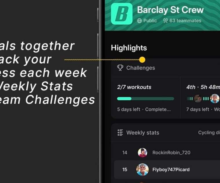 Team Highlights in Peloton Teams area of app. Image credit Peloton.