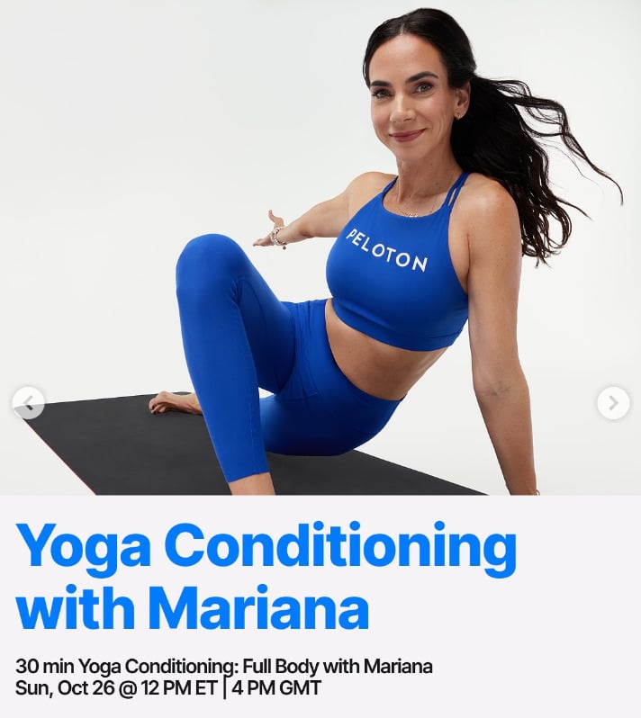 Mariana will teach a Full Body Yoga Conditioning class this week. Image credit Peloton social media.