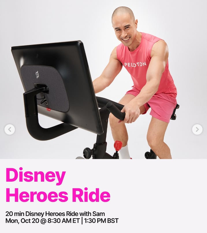 Sam taught a Disney Heroes Ride this week. Image credit Peloton social media.