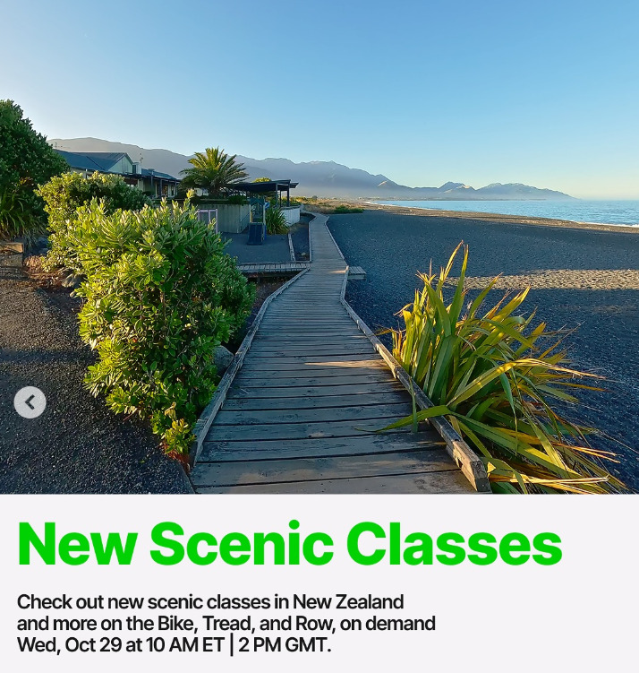 New scenic classes will be available this week. Image credit Peloton social media.