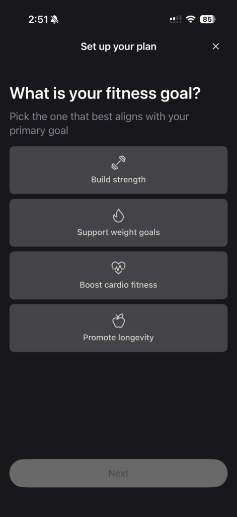 Four goals within Peloton Personalized Plans