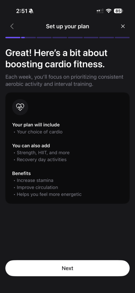 Overview of Boost Cardio Fitness goal