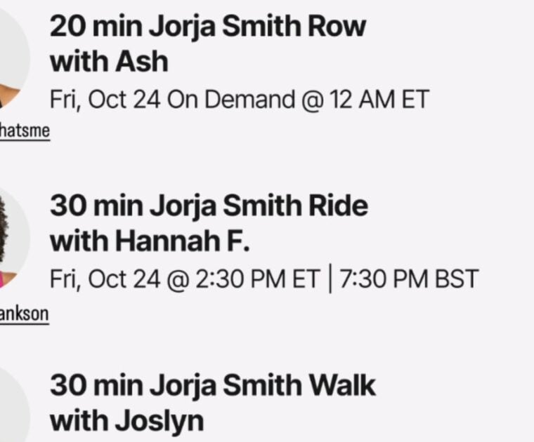 Peloton's Jorja Smith classes. Image credit Peloton social media.