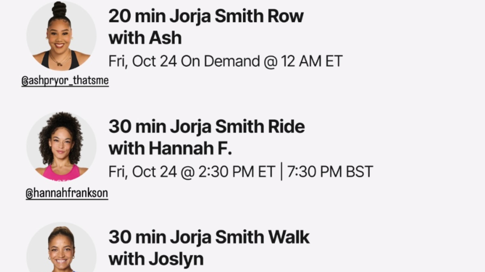 Peloton's Jorja Smith classes. Image credit Peloton social media.