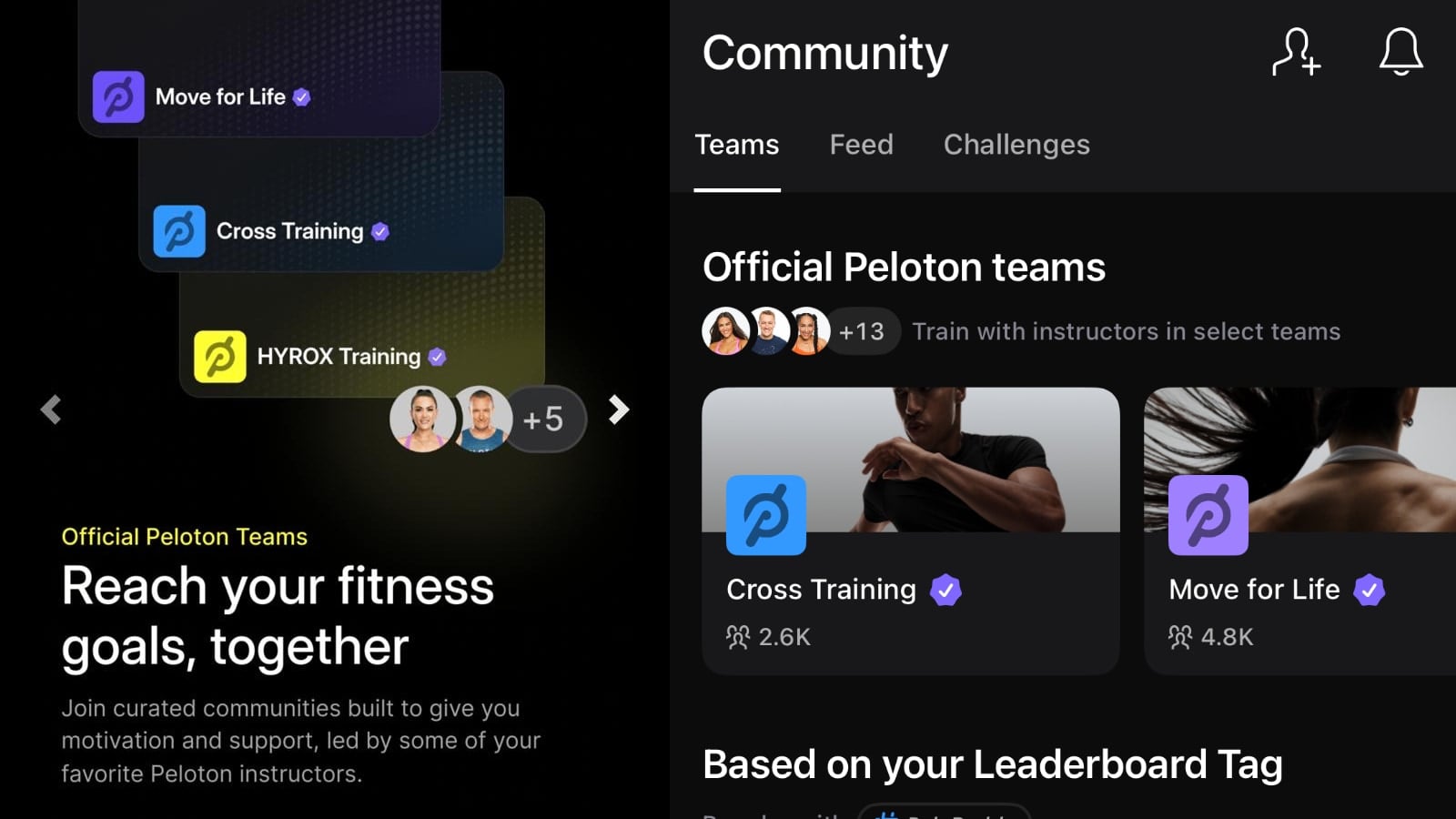 New "Official Peloton Teams" feature in the Peloton app.