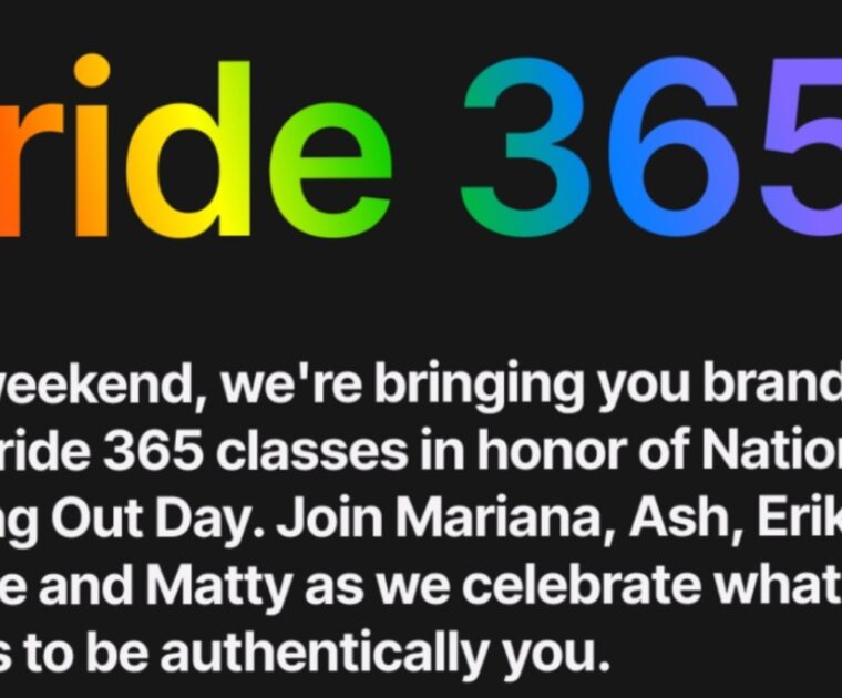 Peloton's Pride 365 Classes. Image credit Peloton social media.