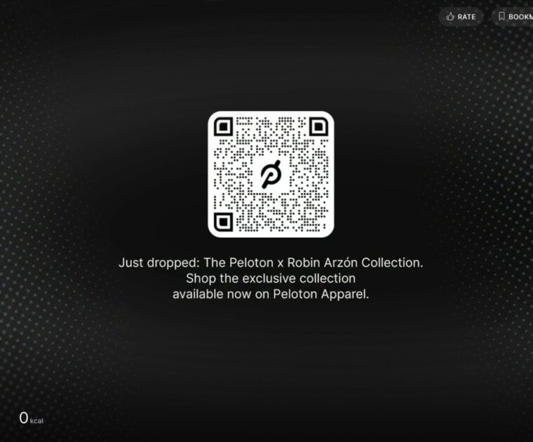 QR code at the end of class promoting Robin Arzon's new apparel collection.