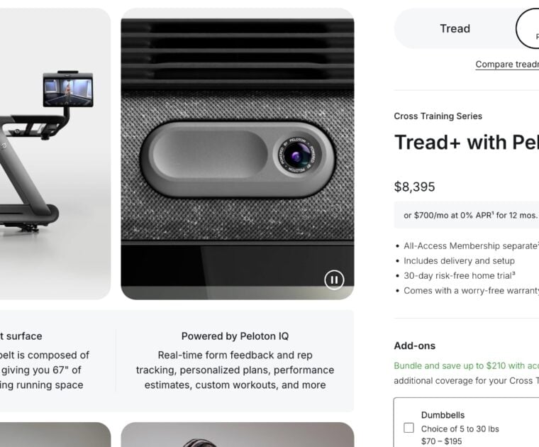 Peloton Canada website showing Tread+
