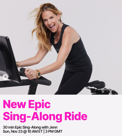 Jenn will teach a live Epic Sing-Along Ride this week. Image credit Peloton social media.