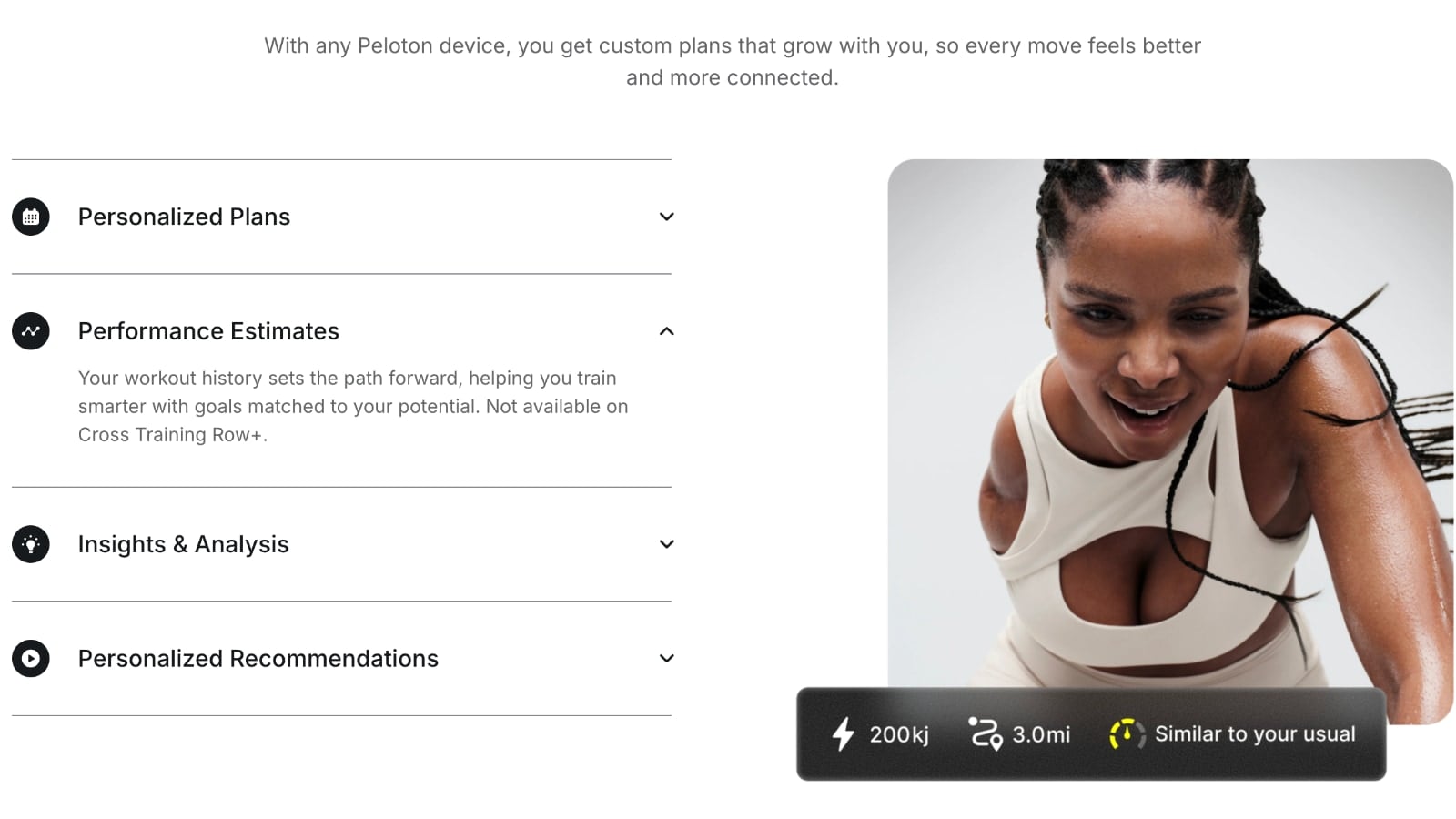Peloton summary of Cardio Performance Estimates feature