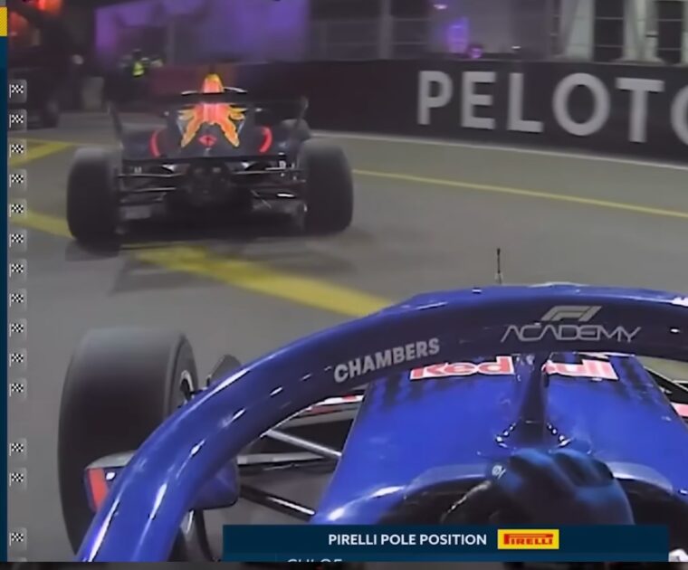 Peloton being advertised on the race course during the F1 Las Vegas race.