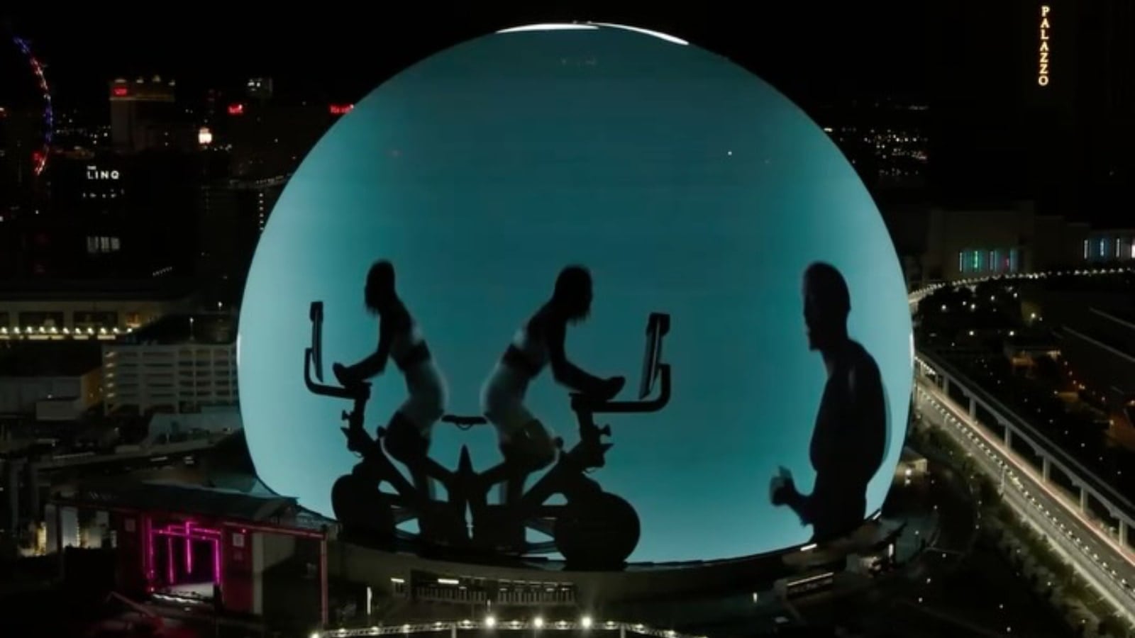 Peloton being advertised on "The Sphere" in Las Vegas.
