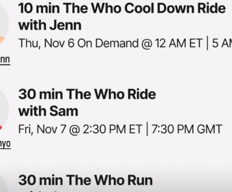 Peloton The Who class list. Image credit Peloton social media.