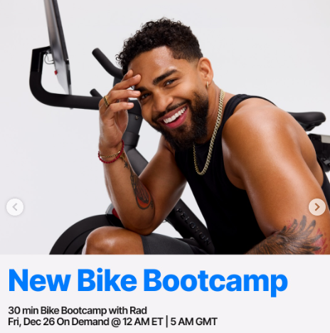 A new 30 minute Bike Bootcamp with Rad will drop on demand this week. Image credit Peloton social media.
