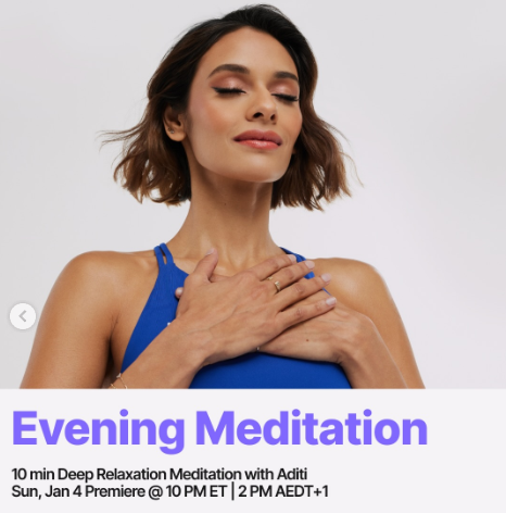 Aditi Shah will have a new Relaxation Meditation on demand this week. Image credit Peloton social media.