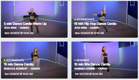 Peloton's Dance Cardio classes from December 27-29, 2025