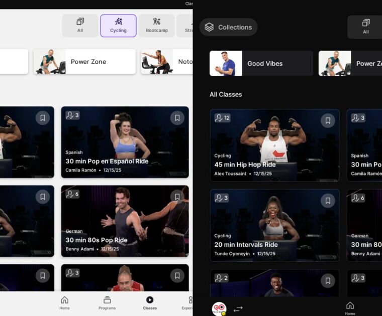 Class library in light mode on the left, and in dark mode on the right.