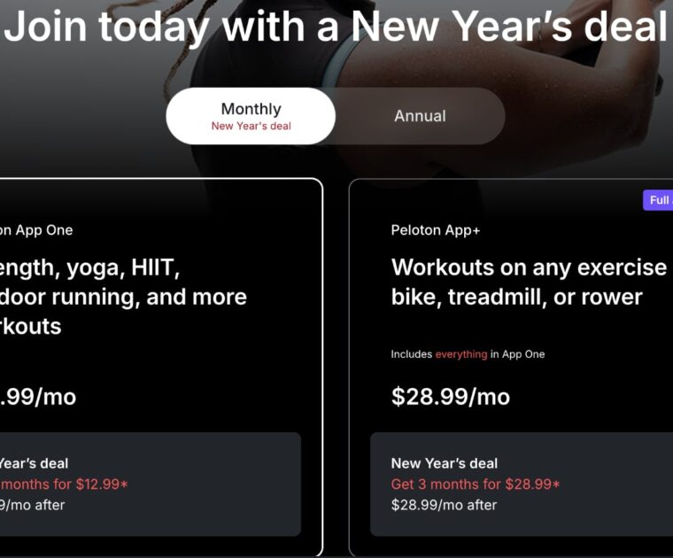 Discount on the Peloton App One and Peloton App+ for New Year's 2026.