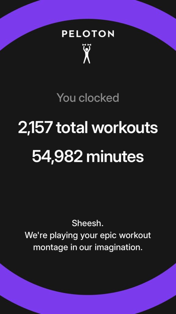 Minutes and total workouts in Peloton Victory Lap (Year In Review).
