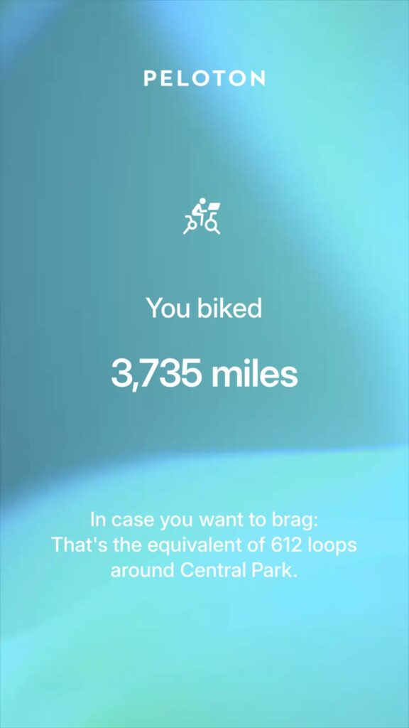 Stats from Peloton Victory Lap.