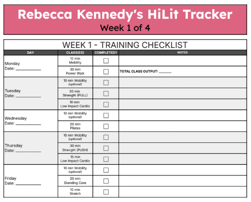 HiLit program tracker for week 1 of 4
