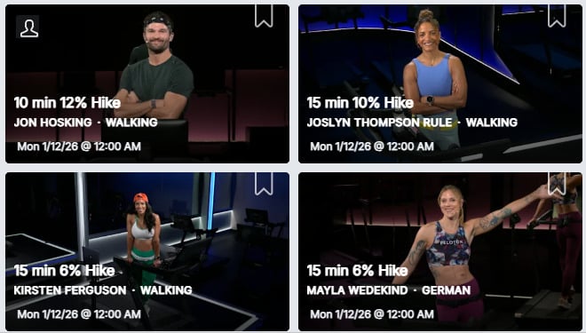 Peloton's new "percent hike" classes from January 12, 2026
