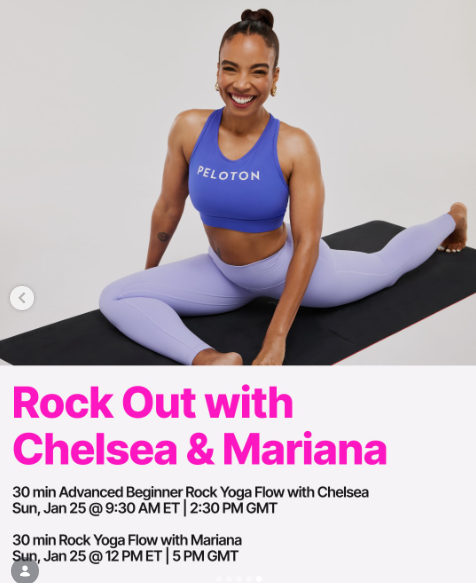 Chelsea and Mariana will teach Rock Yoga Flows this week. Image credit Peloton social media.