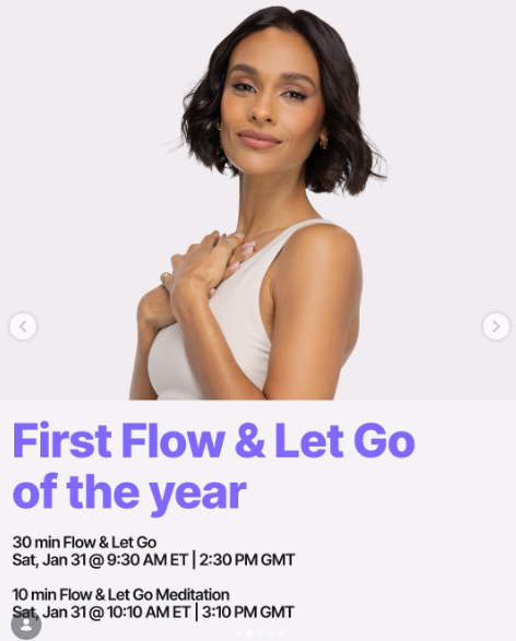 Aditi will teach a Flow & Let Go yoga and meditation stack this week. Image credit Peloton social media.