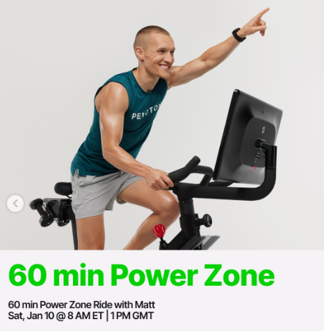 Matt will teach a live 60 minute Power Zone Ride this week. Image credit Peloton social media.