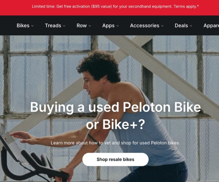 Free activation offer for used Peloton devices.