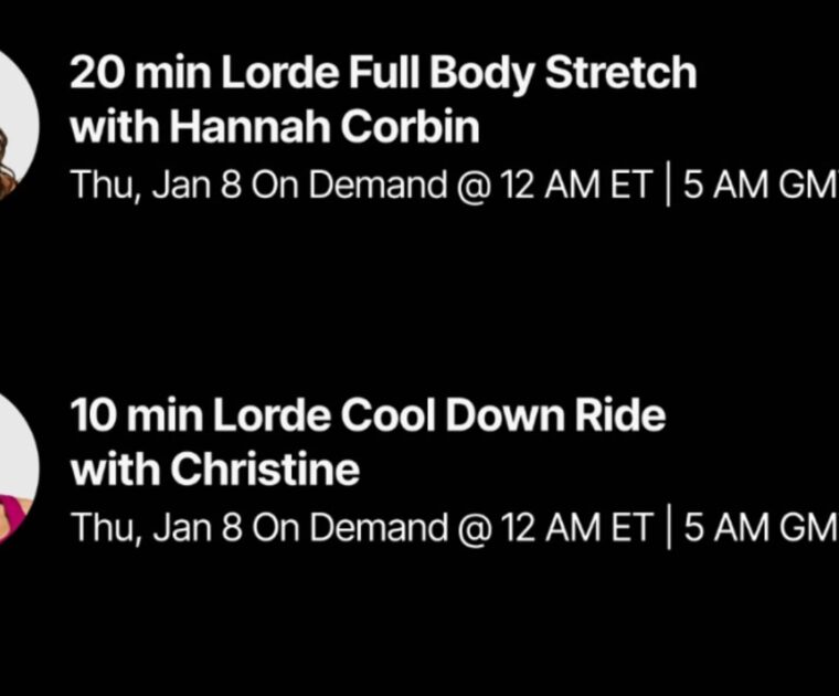 Lorde Peloton classes. Image credit Peloton social media.