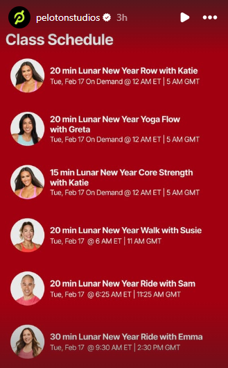 Peloton's 2026 Lunar New Year classes