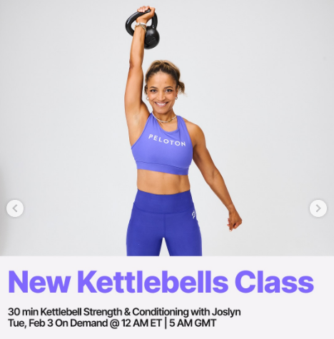 A new Kettlebell Strength & Conditioning from Joslyn will drop on demand this week. Image credit Peloton social media.